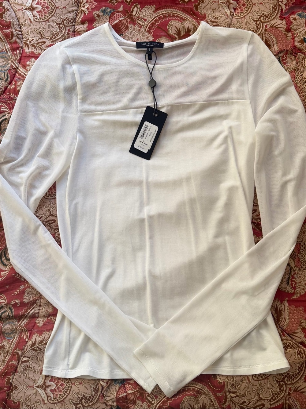 Rag & Bone White Luca Mixed Media Long Sleeve Crewneck Small